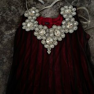 Black and Red Sleeve Less Anarkali Suit